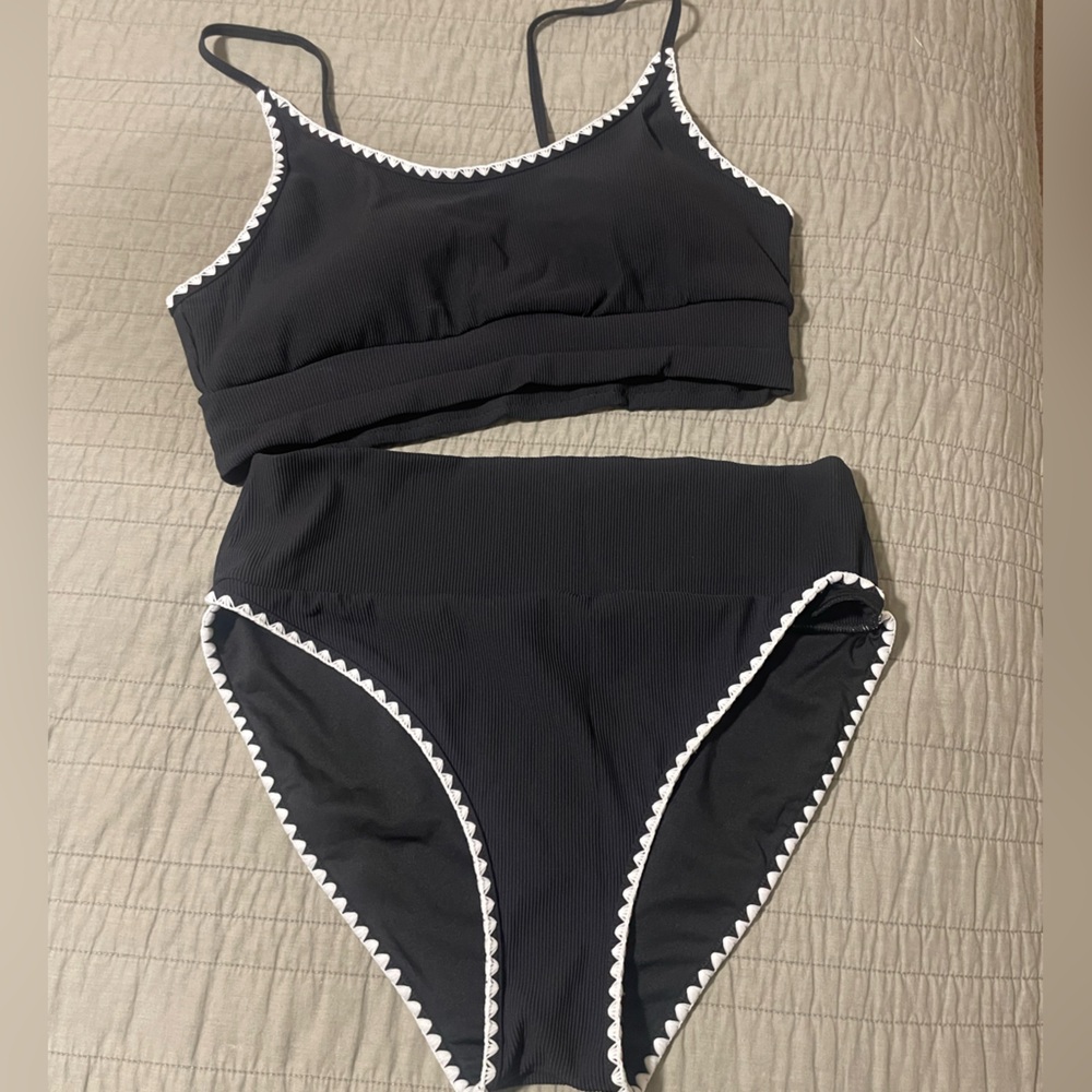 Women's Black and White Two-Piece Swimsuit
